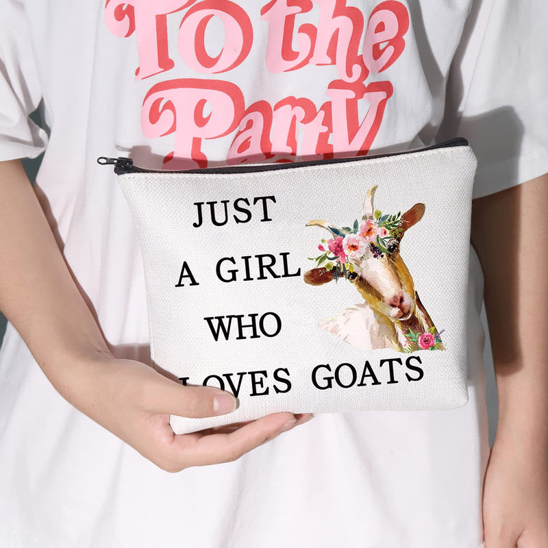 [Australia] - LEVLO Funny Goat Cosmetic BagAnimal Lover Gift Just A Girl Who Loves Goats Makeup Zipper Pouch Bag Goat Lover Gift For Women Girls (Who Loves Goats) 