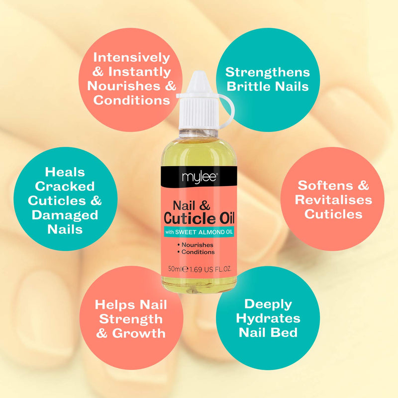 [Australia] - Mylee Sweet Almond Nail & Cuticle Oil 50ml, – Deeply Hydrating & Nourishing Cuticle Conditioner Oil, Non-Greasy Formula and Leaves No Sticky Residue, Lightly Scented With Almond Oil 