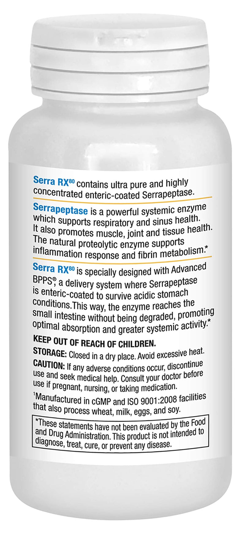 [Australia] - Serra-RX 80,000 SPU Serrapeptase - Enteric Coated Proteolytic Systemic Enzyme, Non-GMO, Gluten Free, Vegan, Supports Sinus & Lung Health, 90 Veg Capsules 