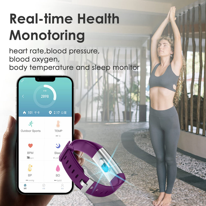 [Australia] - Fitness Tracker for Men and Women,Fitness Watch Waterproof with Activity Tracker and Sleep Monitor&Temperature Monitor,Smart Watch for Android and iOS Phones Purple 