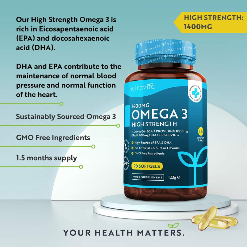 [Australia] - Highest Strength Omega 3 Fish Oil 2000mg - Providing 1000mg EPA & 400mg DHA per Serving - Sustainably Sourced & Contaminant Free - Made in The UK by Nutravita 