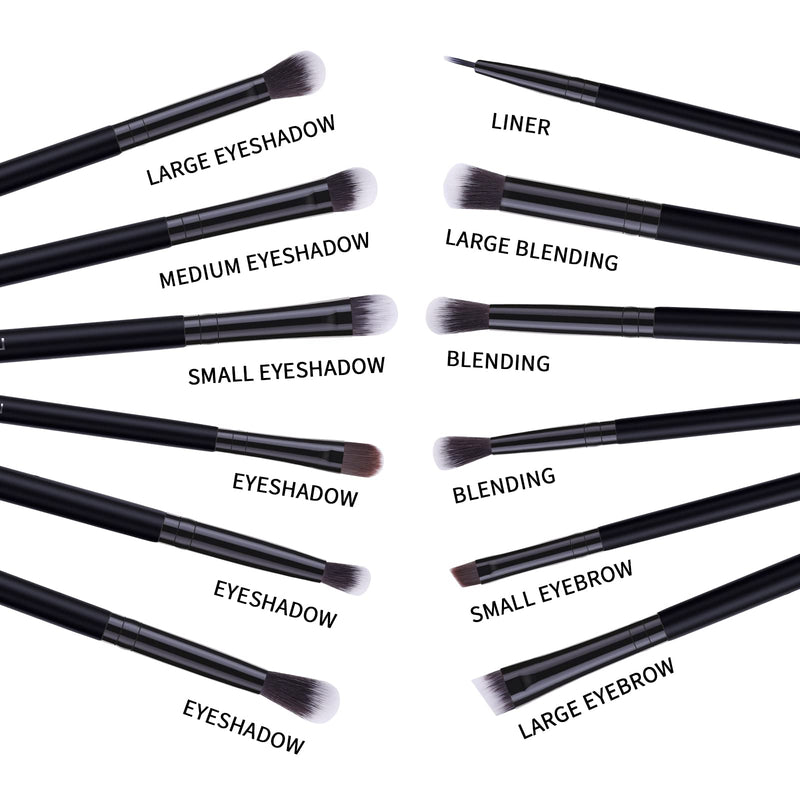 [Australia] - MSQ Eyeshadow Brushes 12Pcs Professional Eye Makeup Brush Set,Eye Makeup Brushes Set for Concealer, Eyeliner, Eyelash,Eyebrow, Blending, Contour (Pure Black) 1Pure Black 