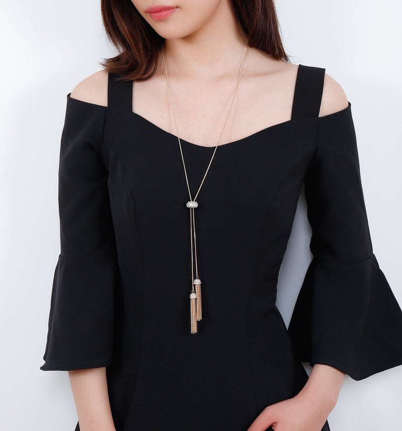 [Australia] - LIAO Jewelry Long Tassel Pendant Necklace Y Shaped Lariat Necklaces Adjustable Slide Necklace for Women Gold 