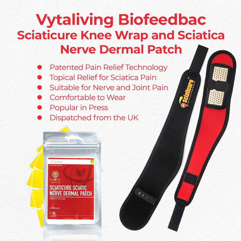 [Australia] - VYTALIVING Biofeedbac Sciaticure Knee Wrap and Sciatica Nerve Dermal Patch Bundle - Sciatica Nerve Relief Knee Joint Strap & Nervous System Health Topical Patch 