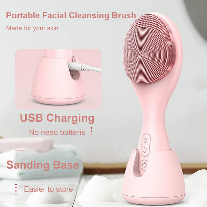 [Australia] - Electric Face Cleansing Brush, Facial exfoliator, skin cleanser and scrubber rechargeable silicone exfoliating brush, ultrasonic exfoliate for face with 108℉ Heated Massage and Light Design 