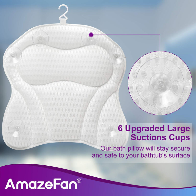 [Australia] - AmazeFan Luxury Bath Pillow, Ergonomic Bathtub Spa Pillow with 4D Air Mesh Technology and 6 Suction Cups, Helps Support Head, Back, Shoulder and Neck, Fits All Bathtub, Hot Tub and Home Spa 