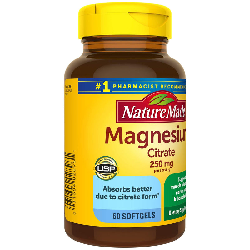 [Australia] - Nature Made Magnesium Citrate 250 mg, Dietary Supplement for Muscle Support, 60 Softgels, 30 Day Supply 60 Count (Pack of 1) 