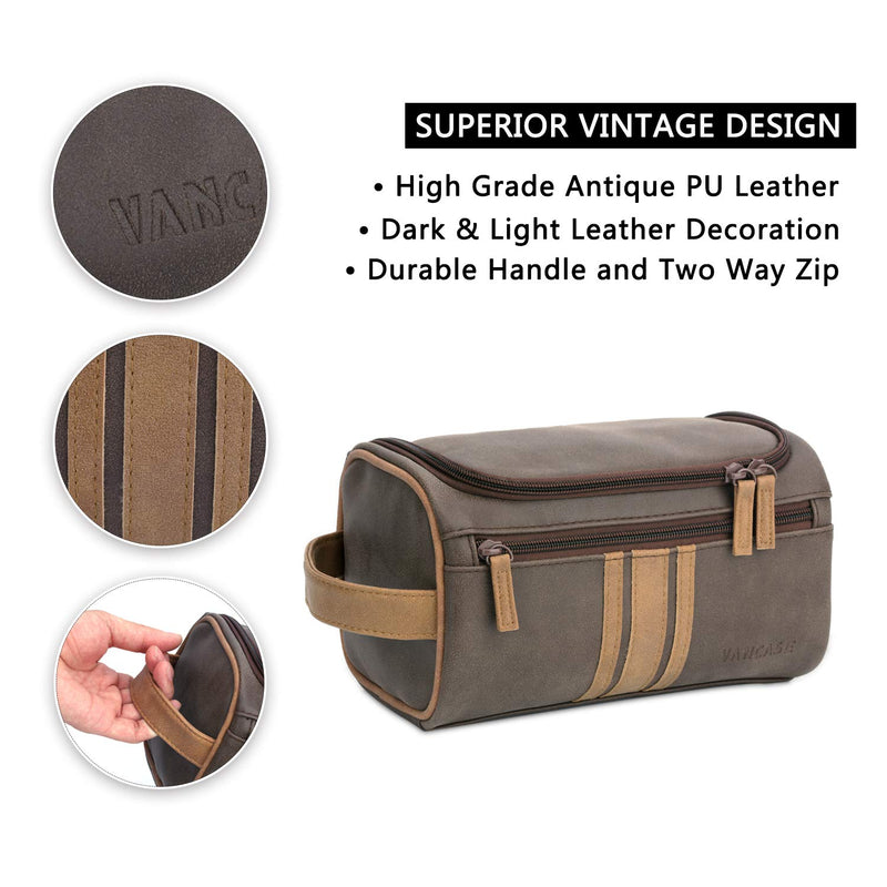 [Australia] - Vancase Toiletry Bag for Men Vintage Leather Dopp Kit Hanging Shaving Bag Portable Bathroom Shower Organizer for Travel Accessories Brown 