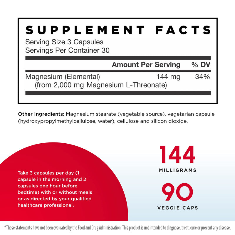 [Australia] - Jarrow Formulas MagMind - 90 Capsules - Includes Magnesium L-Threonate (Magtein) - Supports Brain Health & Function - 30 Servings 90 Count (Pack of 1) 