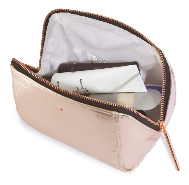 [Australia] - Rose Gold Metallic Cosmetic, Makeup, or Toiletry Bag Pouch for Travel and Organization - Made of Premium Vegan Leather 