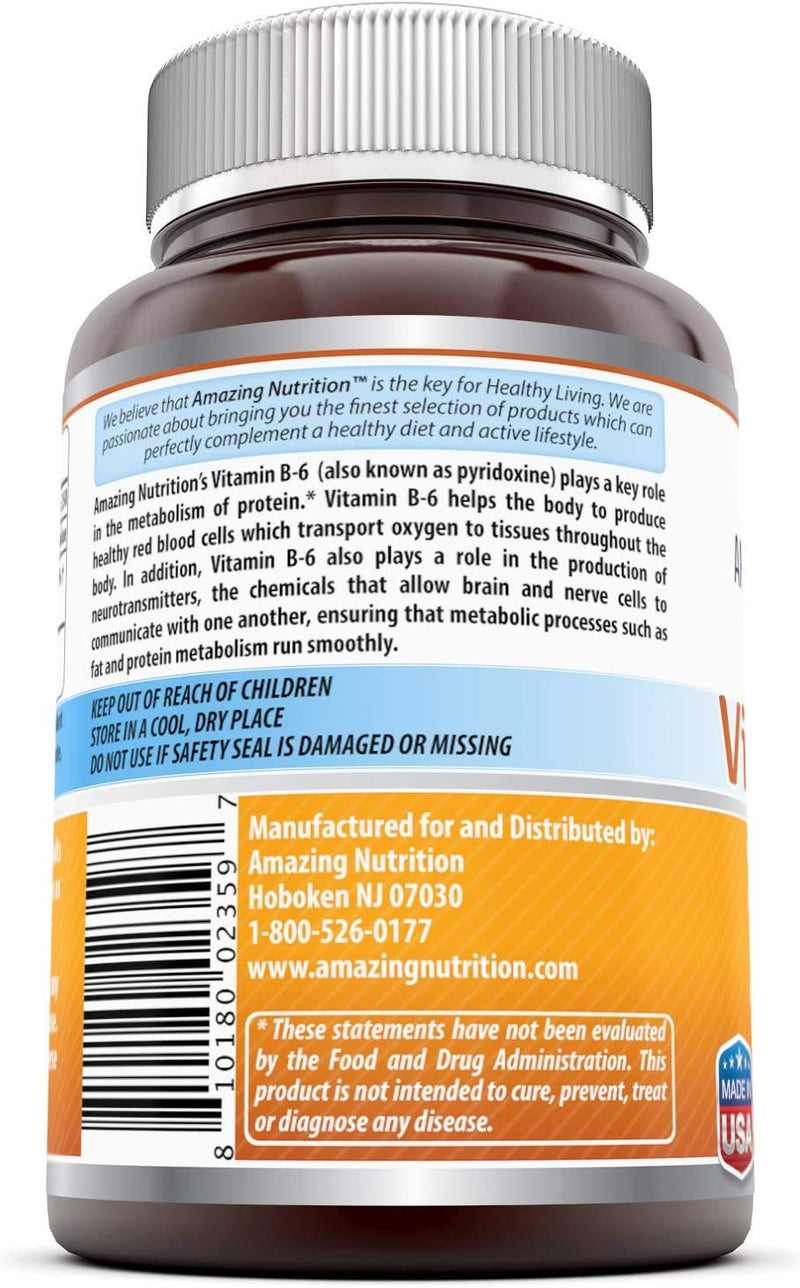 [Australia] - Amazing Formulas Vitamin B6 25 mg 250 Tablets Dietary Supplement (Non GMO,Gluten Free) – Supports Healthy Nervous System, Metabolism & Cell Health 250 Count (Pack of 1) 