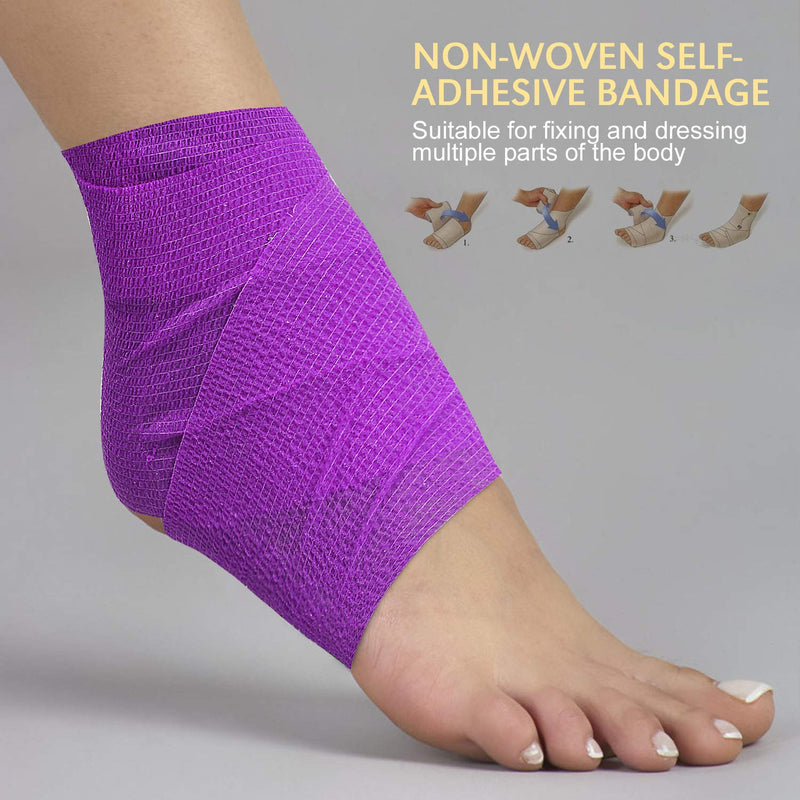 [Australia] - TOBWOLF 12PCS Self Adhesive Cohesive Bandage, 2"x5yd / 5cmx4.5m Elastic Cohesive Bandage Wrap Gauze, Breathable Medical First Aid Tape for Wrist, Ankle, Knee, Leg Sprains & Swelling - Purple 2x180 Inch (Pack of 12) 