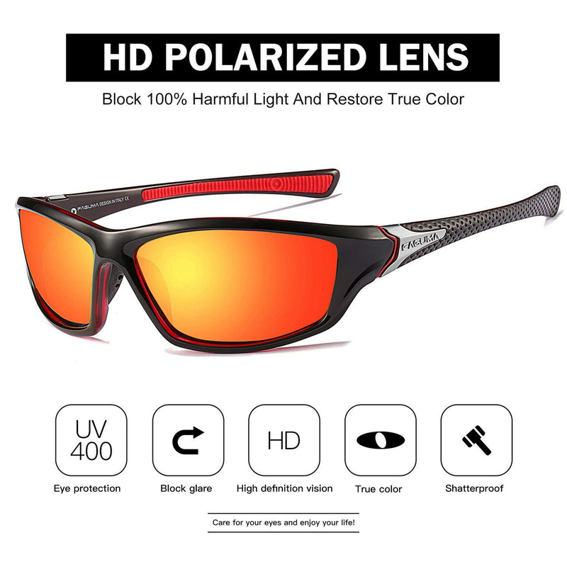 [Australia] - Sports Polarized Sunglasses For Men Cycling Driving Fishing 100% UV Protection A1 Black Red Frame/Red Mirrored Lens 