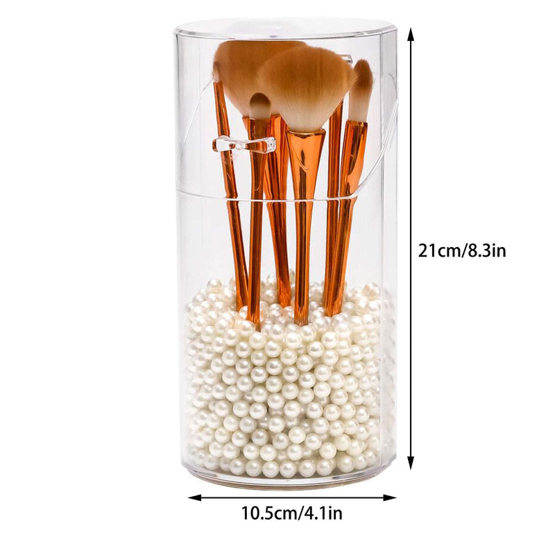 [Australia] - Dojoy Acrylic Makeup Brush Holder, 4.18.3inch Waterproof Dustproof Transparent Makeup Box with White Pearls, Desktop Pencil Cup Stationery Organizer for Bathroom Bedroom Vanity 