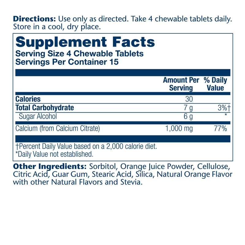 [Australia] - Solaray Calcium Citrate 1000mg | Natural Orange Flavor | Teeth & Bone Health, Nervous, Muscular & Cardiovascular System Support | Vegan | 60 Chewables 