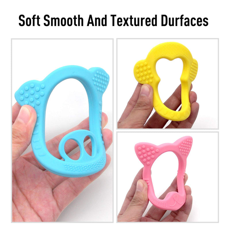 [Australia] - Baby Teething Toys Set - Silicone Teether, Easy to Hold,Natural Organic Freezer Safe Teething Ring for Newborn Infant (Multicoloured) (Blue,Pink,Yellow) Blue,Pink,Yellow 