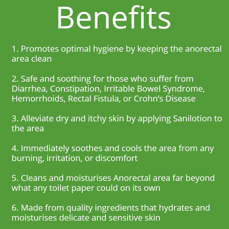 [Australia] - SANILOTION Hygienic Cleansing Lotion, Cleans, Moisturizes, and Hydrates Anorectal Area, 14 count - 10ml each 