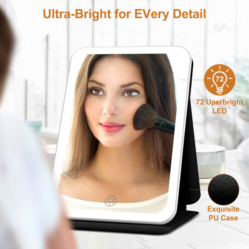 [Australia] - Rechargeable Lighted Makeup Vanity Mirror with 3 Color Lighting, Light Up Makeup Mirror with Adjustable Stand, Touch Sensor Dimming, Portable Tabletop Cosmetic Mirror (Black) Black 