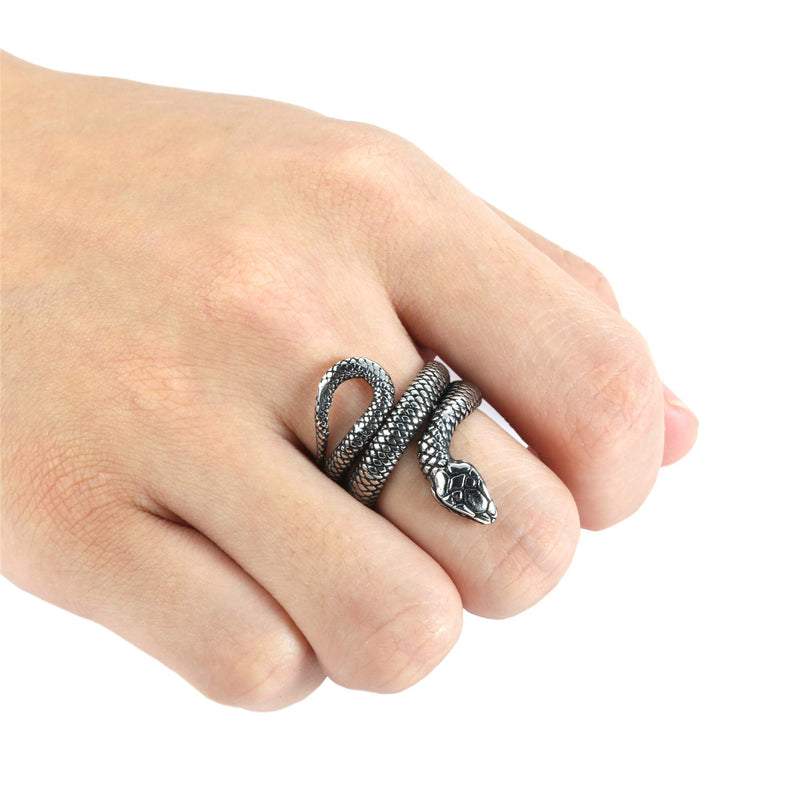 [Australia] - 316L Stainless Steel Jewelry Serpent Shape Punk Style Solid Unisex Snake Ring silver 8 