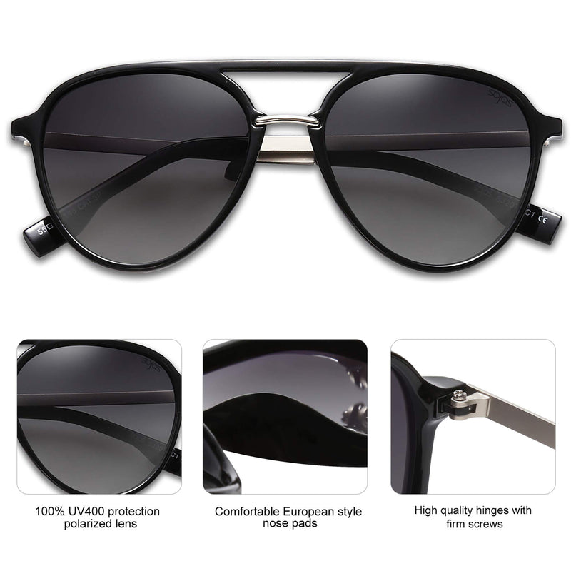 [Australia] - SOJOS Oversized Polarized Sunglasses for Women Men Aviator Big Large Ladies Shades SJ2078 Black/Gradient Grey 54 Millimeters 