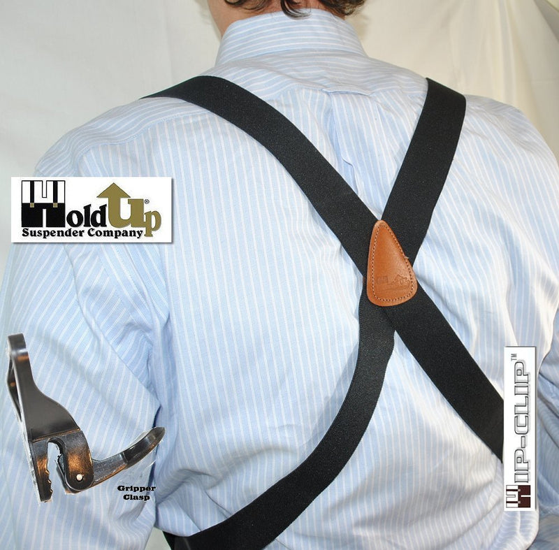 [Australia] - Hold-Up Black Hip-clip Style Suspenders 1 1/2" Wide with Patented Gripper Clasps 