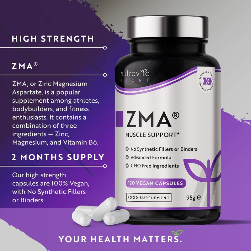 [Australia] - ZMA High Strength - 120 Vegan Capsules - Test Booster - Contributes to Testosterone Levels, Normal Muscle Function & Energy Yielding Metabolism - Zinc Magnesium & Vitamin B6 - Made by Nutravita 