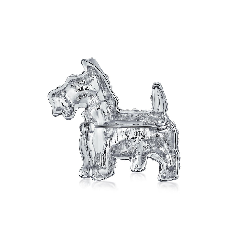 [Australia] - Bling Jewelry White Crystal Scottie Dog Pet Animal Brooch Pin for Women Silver Tone Rhodium Plated 1.6 Inch 