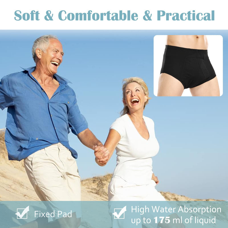 [Australia] - Carer Mens Incontinence Pants Reusable Washable Cotton Incontinence Pants with Absorbent Pad 200ML Urine Volume Black L Size L (Pack of 1) 