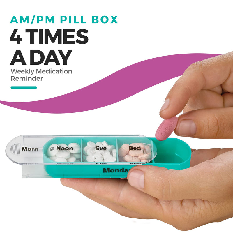 [Australia] - Weekly Pill Organizer, 1 Dispenser, 7 Stackable Compartments Four Times-a-Day - Morning, Noon, Evening, and Bedtime, Black 
