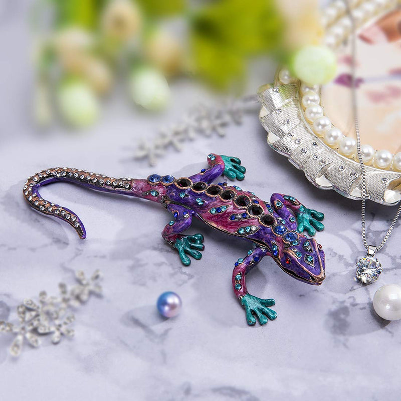 [Australia] - Purple Lizard Jewelry Trinket Boxes Hinged Animal Figurines Collectibles 