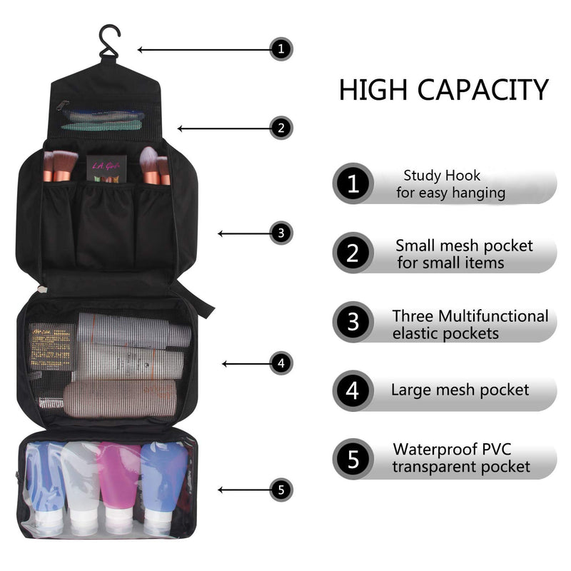 [Australia] - Relavel Travel Toiletry Bag Business Toiletries Bag for Men Shaving Kit Waterproof Compact Hanging Travel Cosmetic Pouch Case for Women Black 