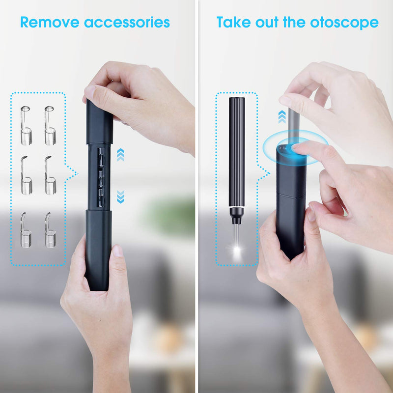 [Australia] - VITCOCO Ear Wax Removal 1926P FHD Wireless Otoscope Earwax Removal Tool, WiFi Ear Endoscope with LED Lights, 3mm Mini Visual Ear Inspection Camera Silicone Ear Pick for Adults Kids Pets (Black) Black 