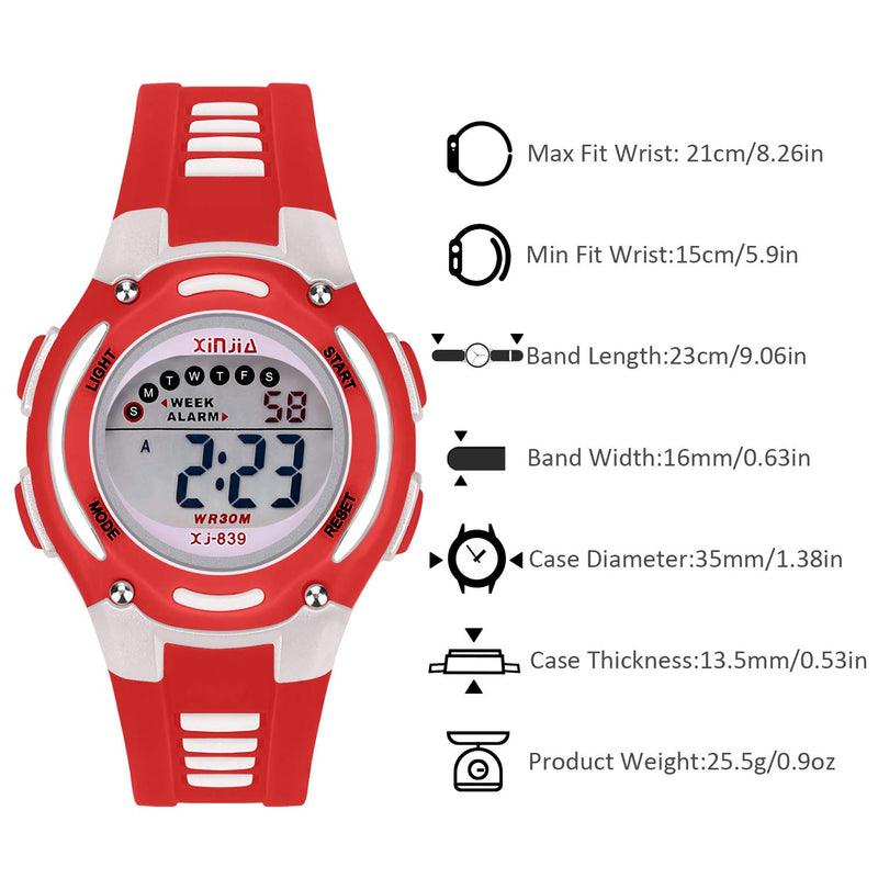 [Australia] - Kids Digital Watch for Girls Boys,Children Watches Waterproof Multi-Functional WristWatches with Alarm/Stopwatch Red 