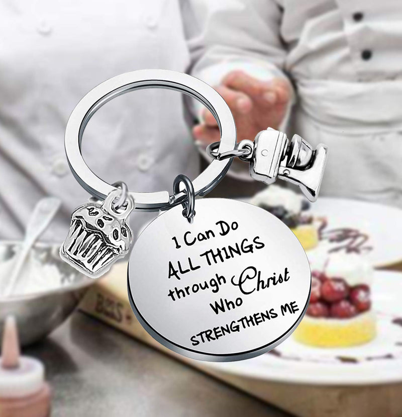 [Australia] - LQRI Baker Gift Pastry Chef Gift I Can Do All Things Through Christ Who Strengthens Me Keychain Baking Gift Culinary Student Graduation Gift sliver 