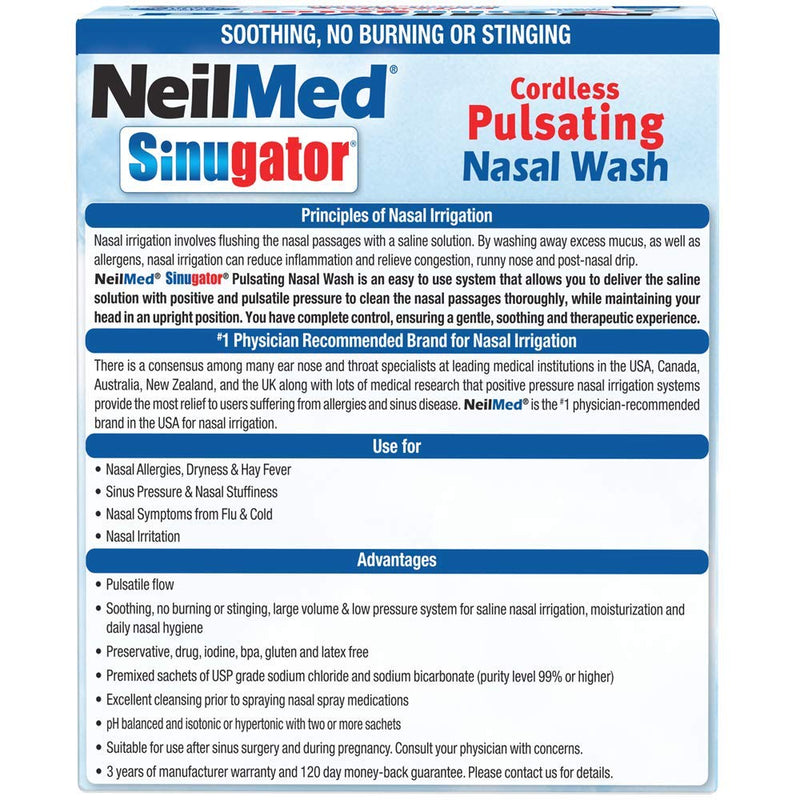 [Australia] - NeilMed Sinugator Cordless Pulsating Nasal Wash Kit with One Irrigator, 30 Premixed Packets and 3 AA Batteries 