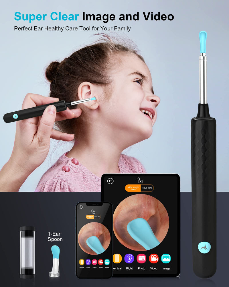 [Australia] - DJROLL Ear Wax Removal Endoscope, Earwax Remover Tool, Ear Camera,1080P FHD Wireless Ear Otoscope with 6 LED Lights,Ear Scope with Ear Wax Cleaner Tool for iPhone, iPad & Android Smart Phones (Black) Black 