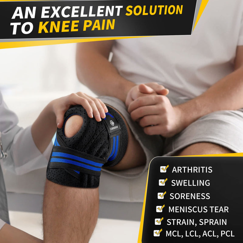[Australia] - CAMBIVO Knee Brace for Knee Pain with Side Stabilizers for Women and men, Adjustable Compression Knee Support with Patella Gel Pads, Relief Meniscus Tear, ACL, MCL, Arthritis, Joint Pain, Injury Recovery (Blue, Medium) Blue 