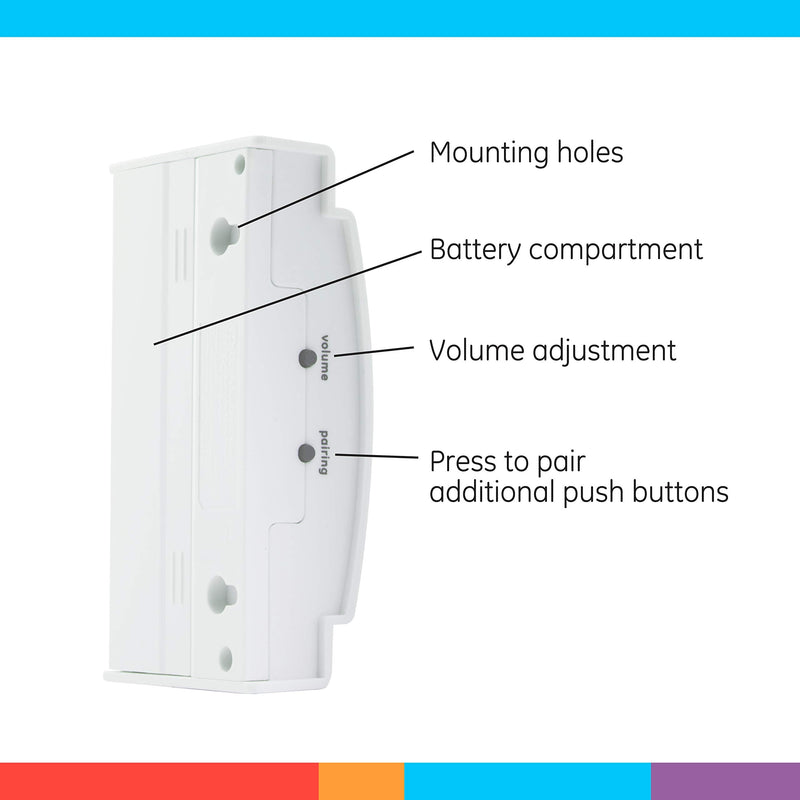 [Australia] - GE Wireless Doorbell Kit, Battery-Operated Receiver, 1 Push Button, 2 Melodies, 4 Volume Levels, 150 Ft Range, Mountable, White, 19247 
