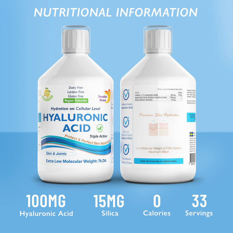 [Australia] - Swedish Nutra Hyaluronic Acid - Pack of 500ml, 20 Day Supply | Sugar Free Lemon Flavour | Bringing Hydration & Moisture on a Cellular Level | 100% Natural Flavour | High Absorption Rate 