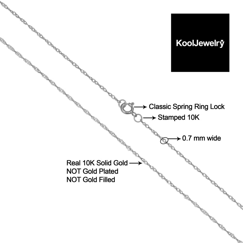 [Australia] - Kooljewelry 10k White Gold Singapore Chain Necklace (0.7 mm, 1 mm, 1.4 mm, 1.7 mm) 16.0 Inches 0.7 mm wide 