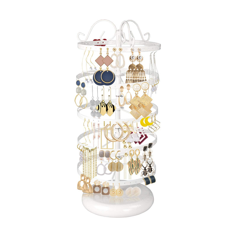 [Australia] - LASZOLA 5 Tiers 360° Rotating Earring Holder Organizer, 220 Holes Metal Necklace Bracelet Jewelry Display Rack Stand Tower - 14x6.3 Inch (Black) Black 
