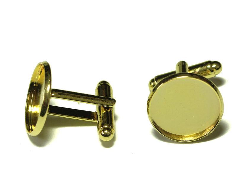 [Australia] - ALL in ONE Cufflinks Cuff Links Button Cabochon Blank Trays Frame with Clear Glass Dome (Gold 16mm - 10 Sets) 