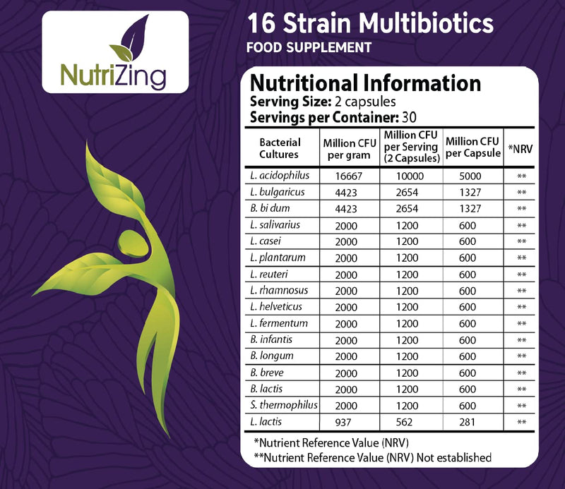 [Australia] - BioCultures Complex - 16 Live Strains with 30 Billion CFU/Serving Source Powder - Vegan Time Release Capsules. with Lactobacillus Acidophilus and Bifidobacterium - Made in UK by Nutrizing 