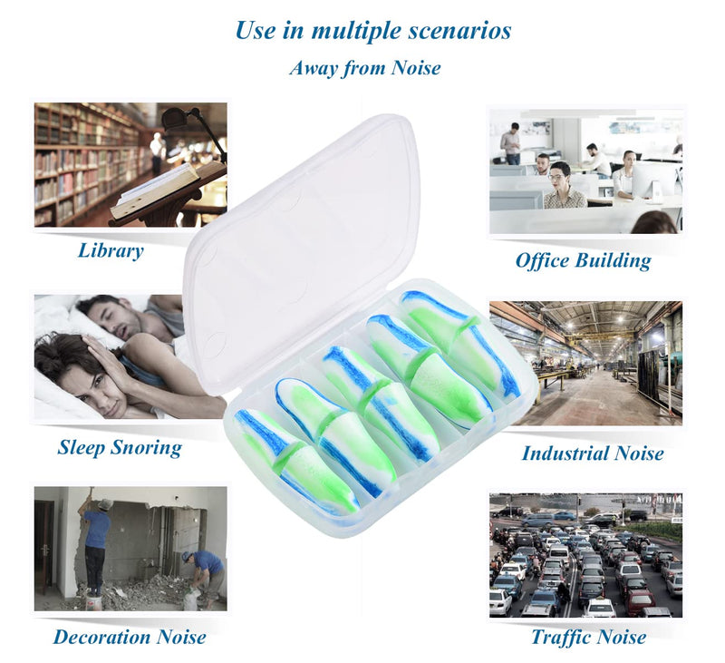 [Australia] - 5 Pairs Soft Ear Plugs for Sleep Reusable Noise Cancelling Earplugs for Sleeping Shooting Airplanes Concerts Mowing (Blue+Green) Blue+green 