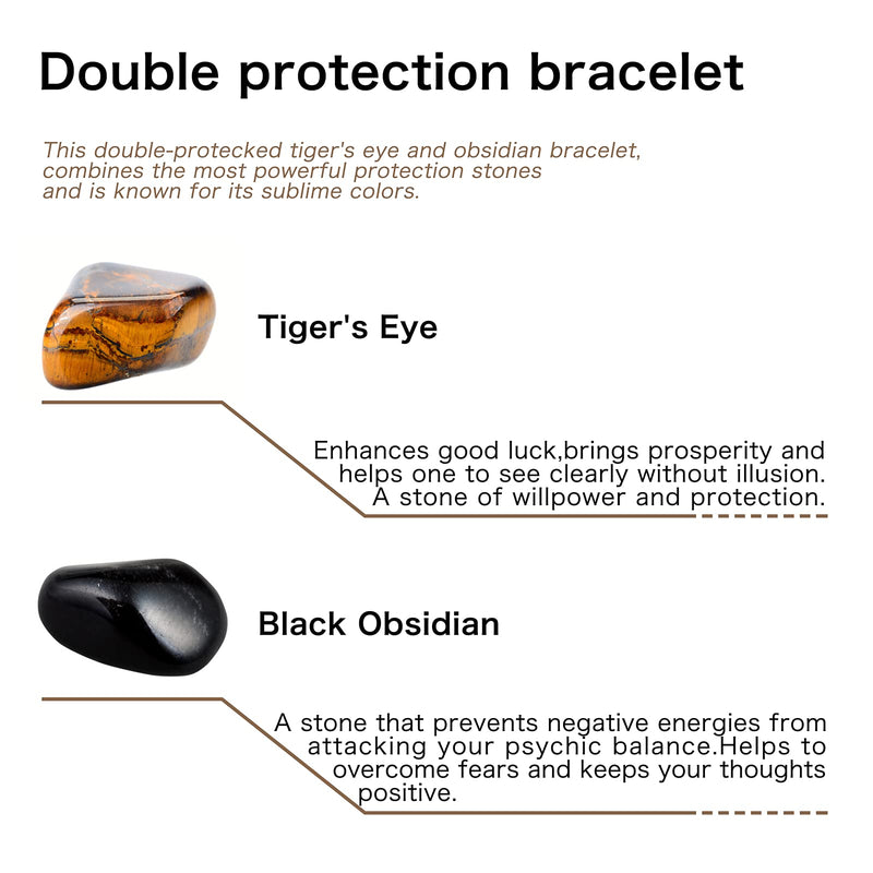 [Australia] - Mens Beaded Bracelets, Beads Bracelet for Men Women 2PCS -10mm Handmade Adjustable Braided Rope Gemstone Fashion Bracelets with Natural Stone Tiger Eye, Black Obsidian 