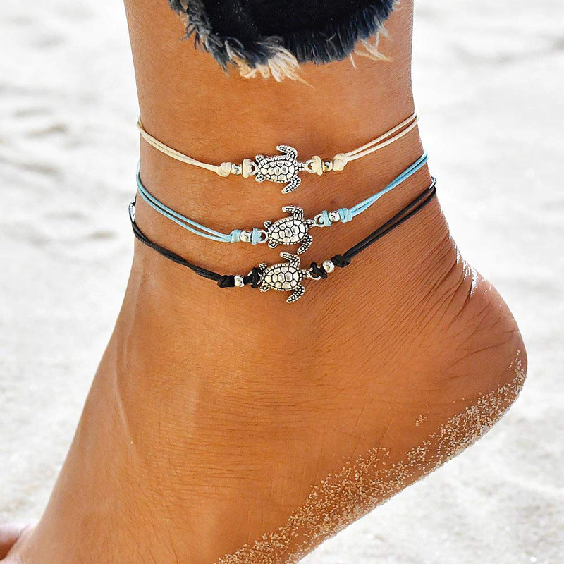 [Australia] - Suyi 5Pcs Beach Turtle Anklet Boho Handmade Adjustable Anklet Layered Rope Anklet Foot Chain for Women 