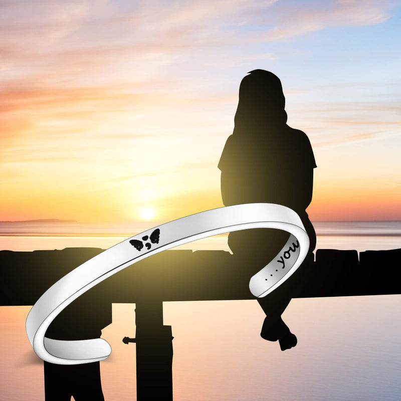 [Australia] - UJIMS Inspirational Quote Gift Mental Health Awareness Bracelet You are Enough Semicolon Encouragement Jewelry for Depression Suicide Prevention Semicolon Cuff Bracelet 