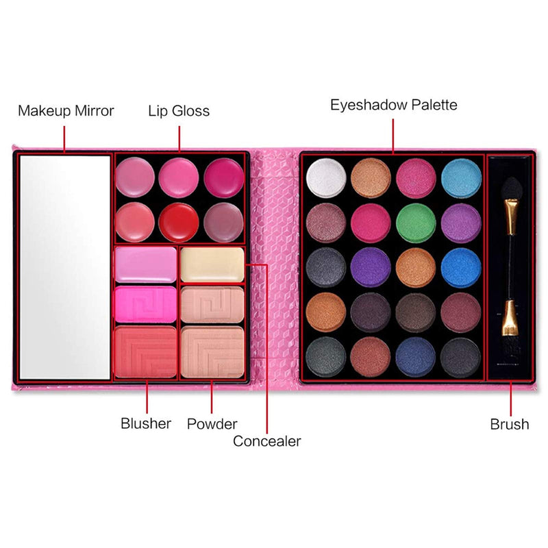 [Australia] - Eye Shadow Makeup Palette,MKNZOME 32 Colours Highly Pigmented Professional Cosmetic Eyeshadow Palette Portable Travel Makeup Palette with Blush Lip Gloss Blusher Birthday Xmas Gift Set Pink 