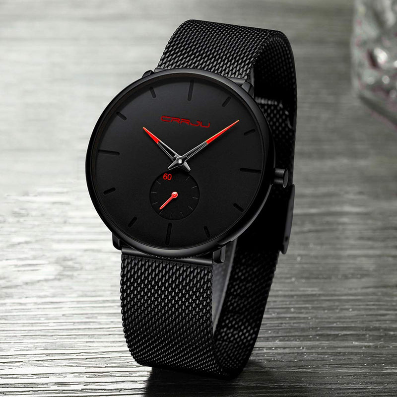 [Australia] - Mens Watches Ultra-Thin Minimalist Waterproof - Fashion Wrist Watch for Men Unisex Dress with Stainless Steel Mesh Band Red 