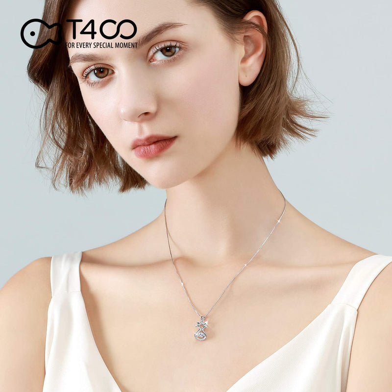 [Australia] - T400 925 Sterling Silver Cat Dog Fox Swan Pendant Necklace with Dancing Diamond Stone Cubic Zirconia Birthday Gift for Women Girls 